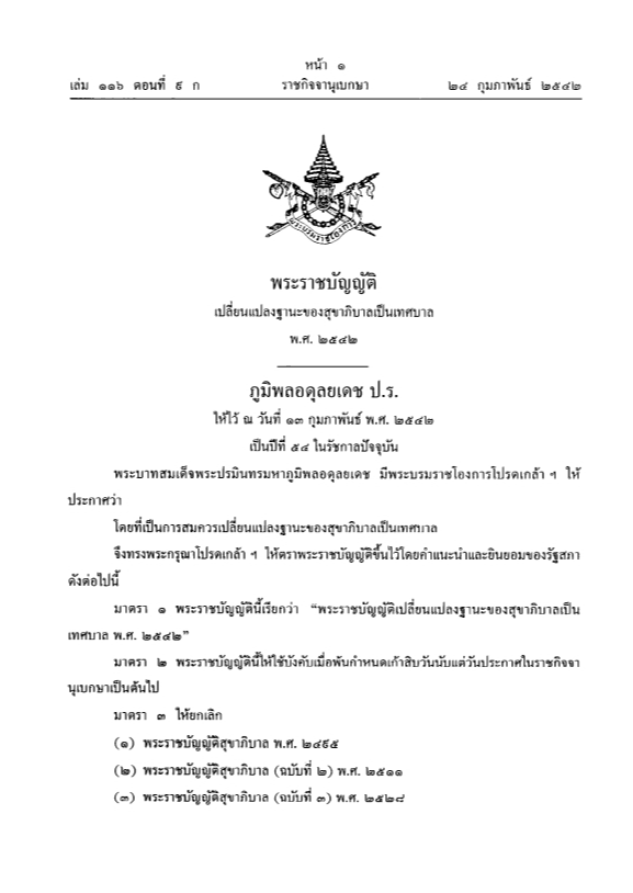 พรบ.เปลี่ยนแปลงฐานะของสุขาภิบาลเป็นเทศบาล พ.ศ. 2542